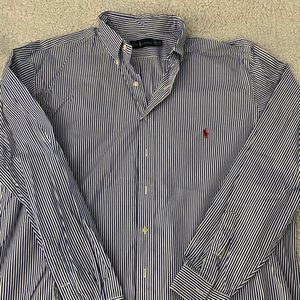 Men’s Ralph Lauren blue and white stripped button down dress shirt, size 2XLT